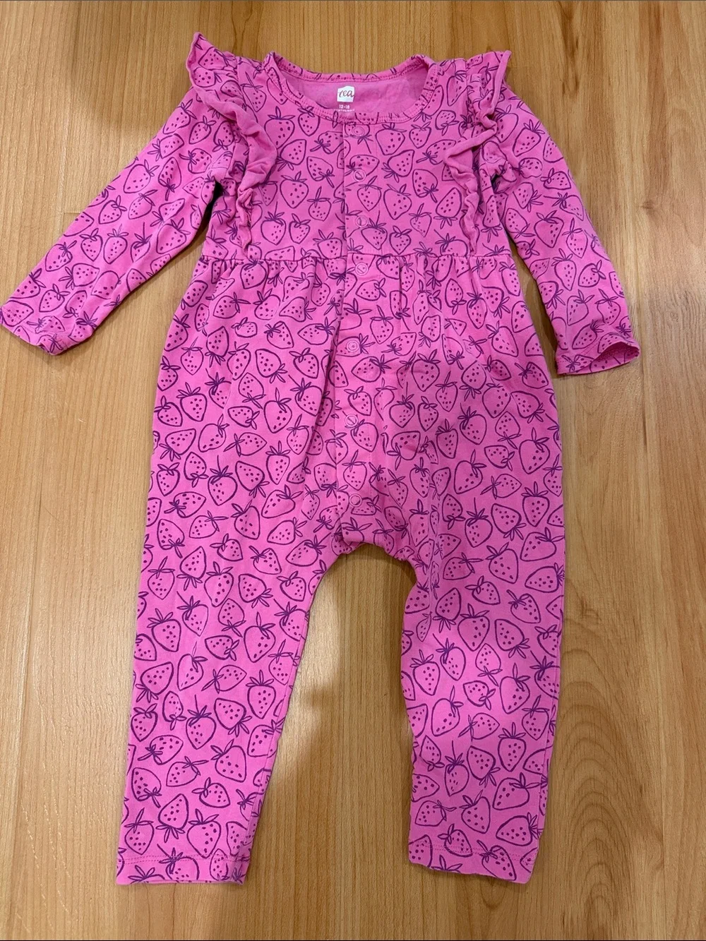 Tea Collection Pink Strawberry Print Ruffle Romper 12-18 months